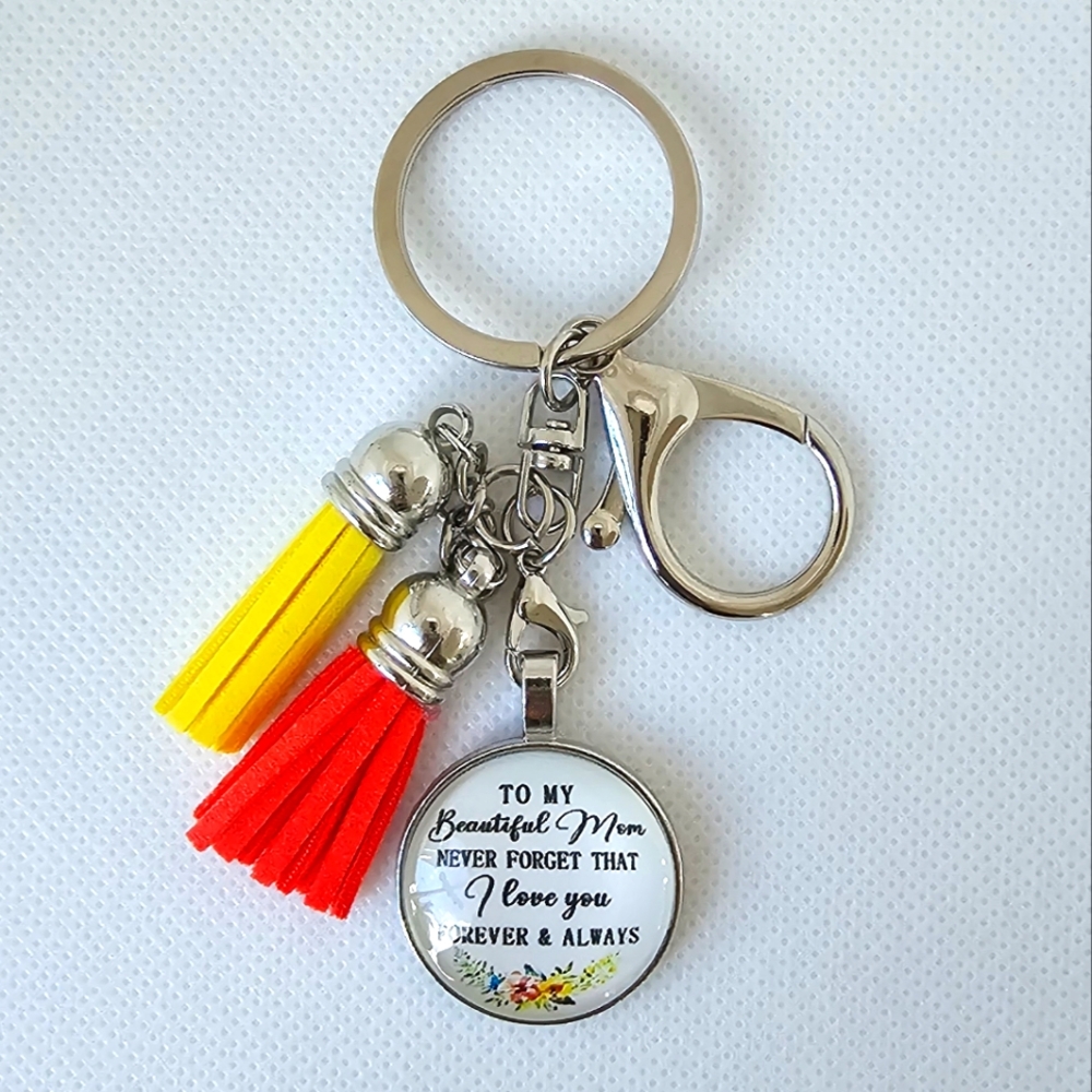 "My Beautiful Mom" Keychain/Purse 👜🎒 Charm w/ Double Tassels ~ 🎁🌸